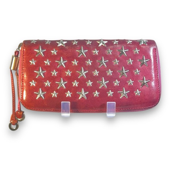 JIMMY CHOO red  & Silver Tone Star Studded Wallet with Authentication Card 💕 - Picture 2 of 15